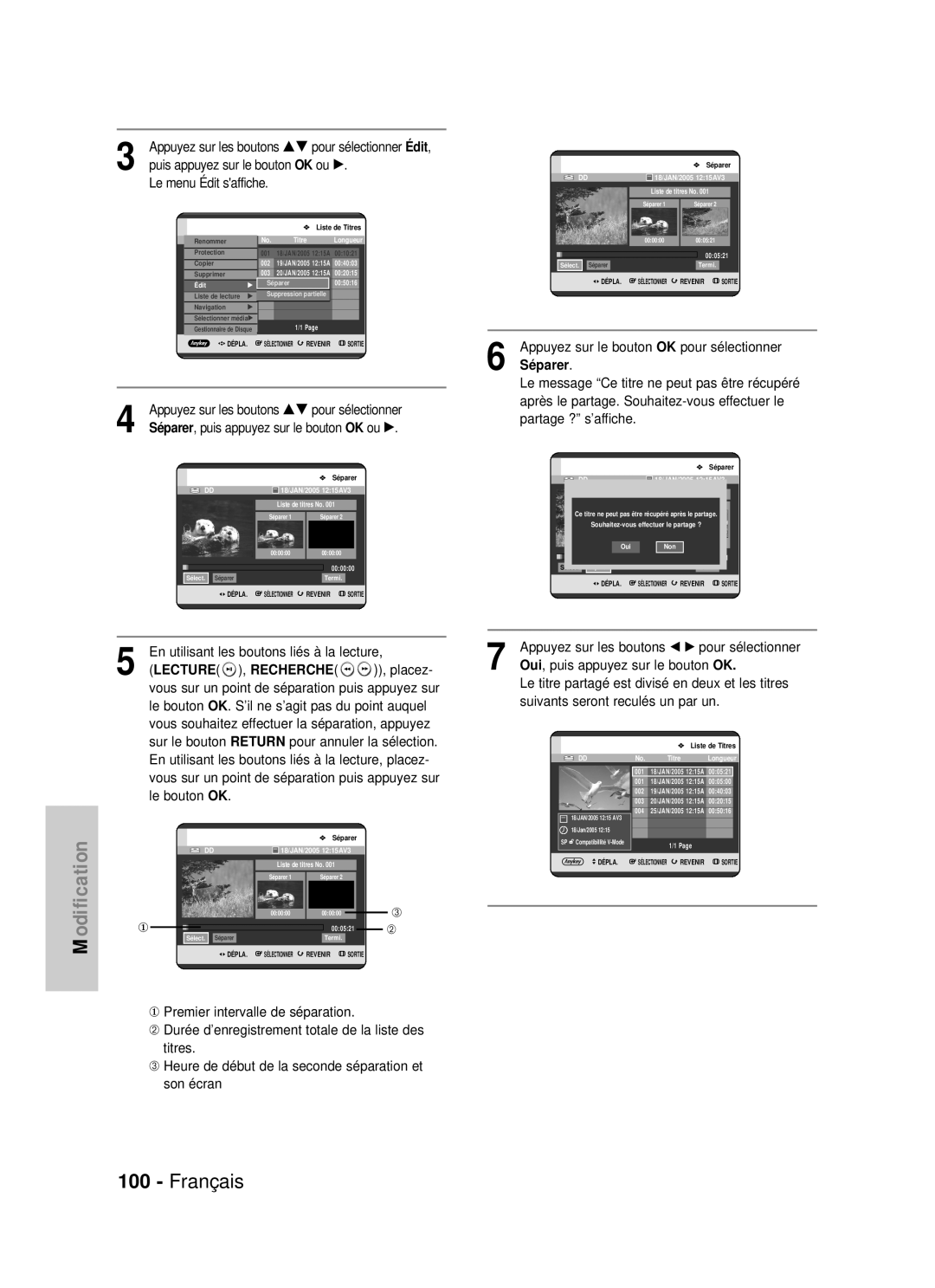 Samsung DVD-HR725/XEF, DVD-HR725P manual Édit, Placez, Annuler la sélection, Pour sélectionner, Par un 