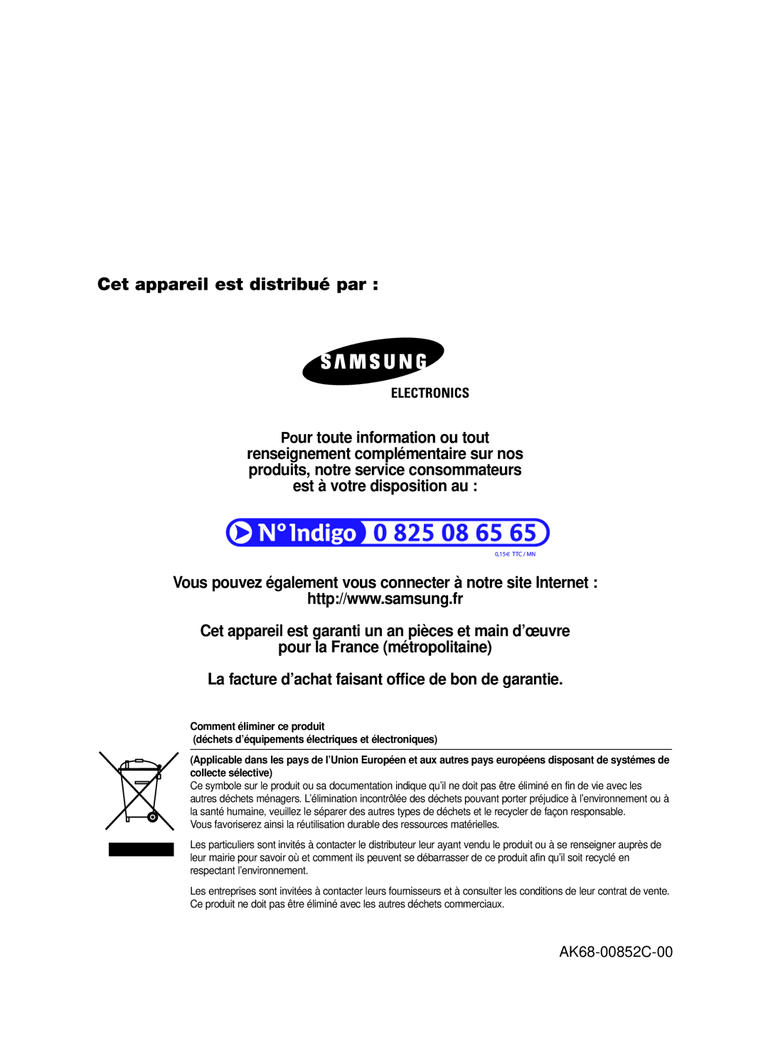 Samsung DVD-HR725P, DVD-HR725/XEF manual Cet appareil est distribué par 