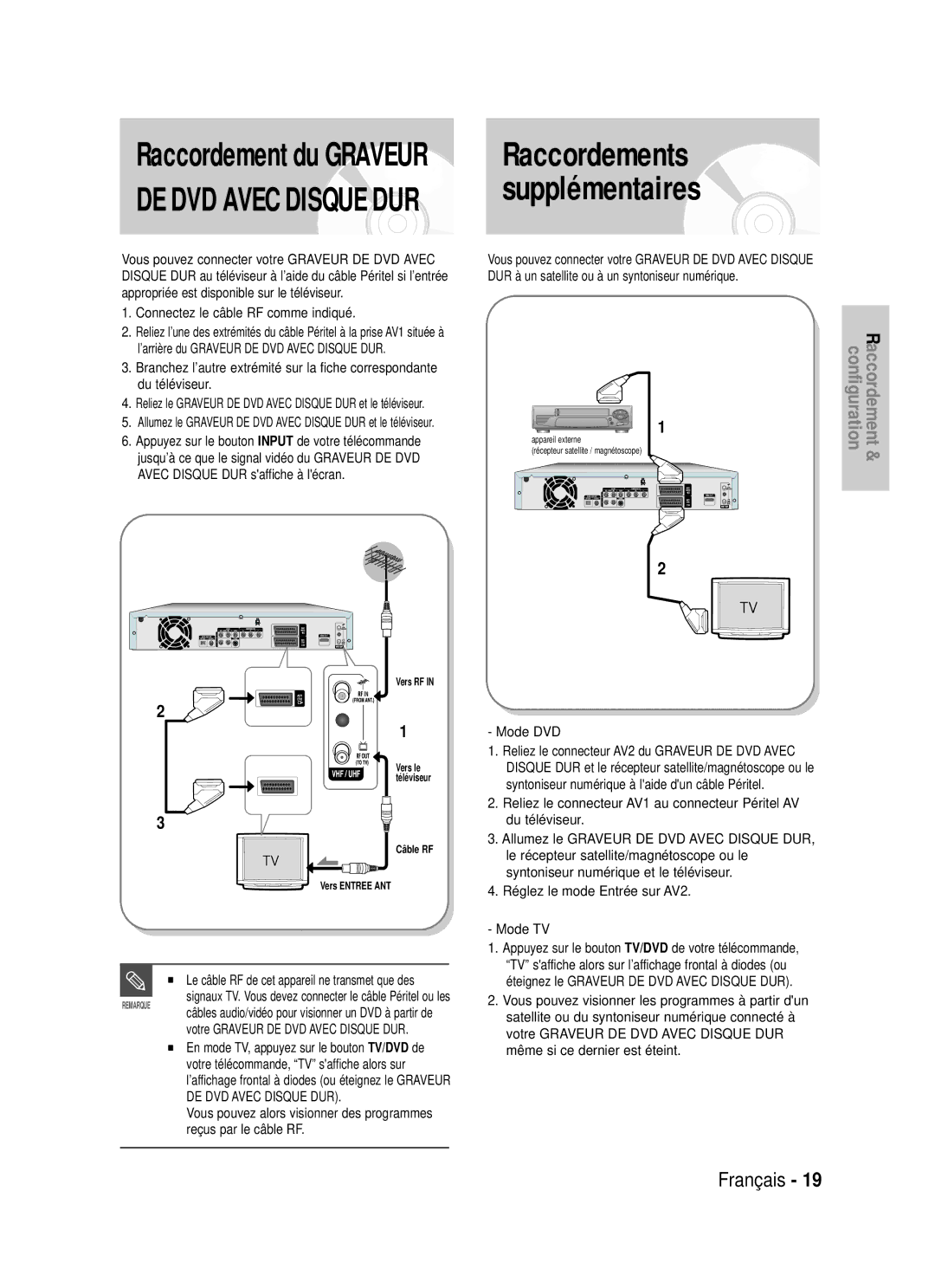 Samsung DVD-HR725P manual Avec Disque DUR saffiche à lécran, DE DVD Avec Disque DUR, Réglez le mode Entrée sur AV2 Mode TV 