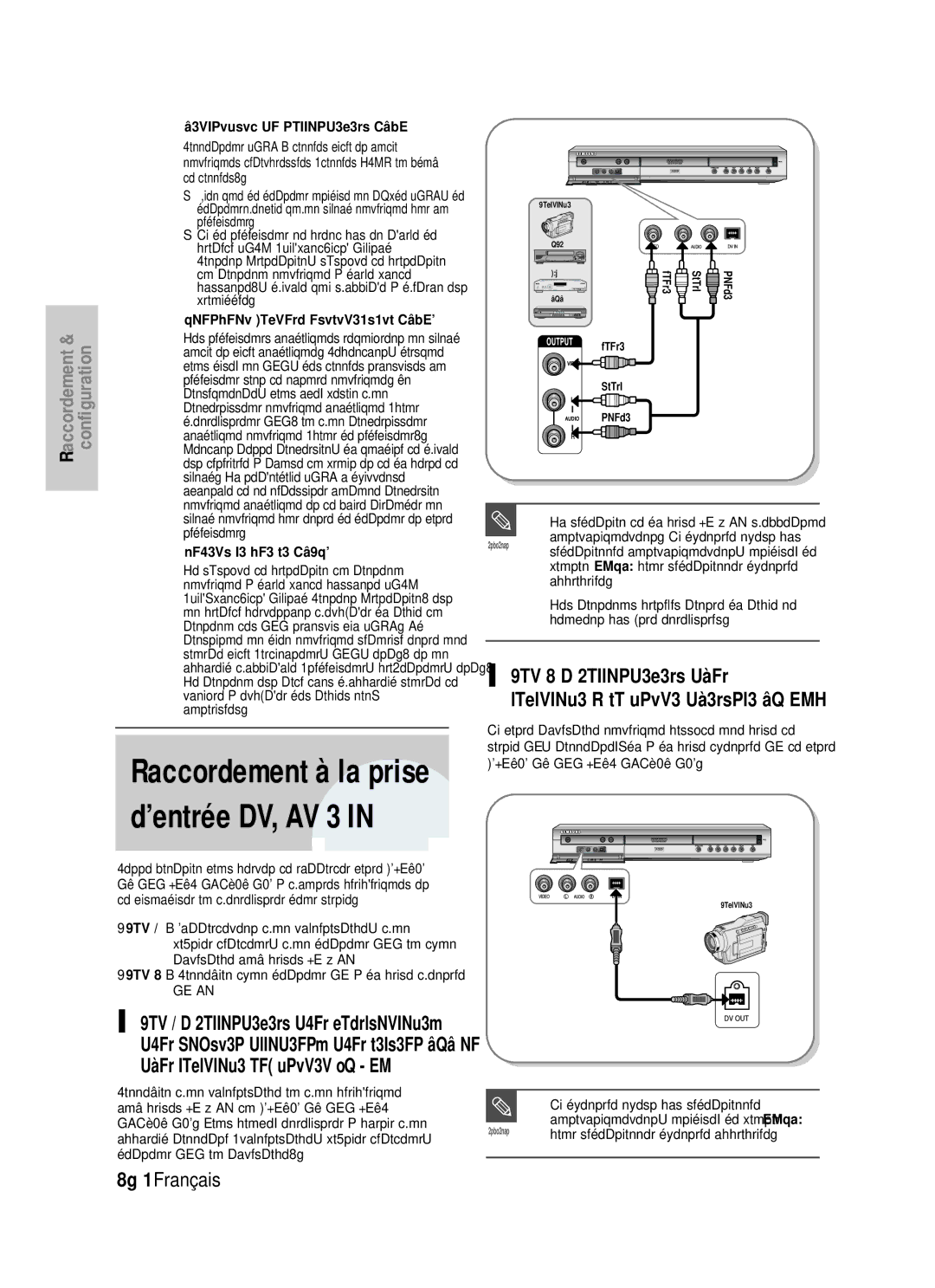 Samsung DVD-HR725/XEF Raccordement à la prise d’entrée DV, AV 3, Cas 2 Raccordement dun Caméscope à la prise dentrée DV 