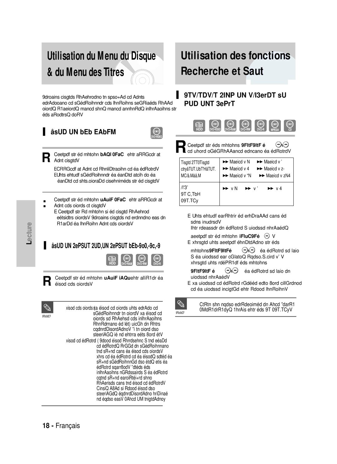 Samsung DVD-HR725/XEF Utilisation des fonctions Recherche et Saut, Pour un DVD Video, Recherche, hormis pour les CD CD-DA 