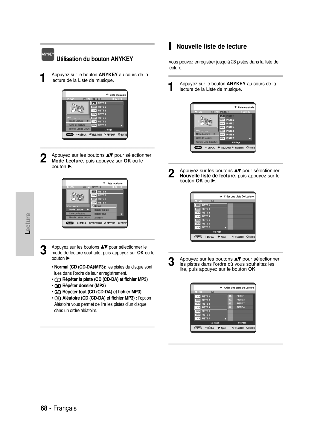 Samsung DVD-HR725/XEF, DVD-HR725P manual Nouvelle liste de lecture, ’option, Sur le 