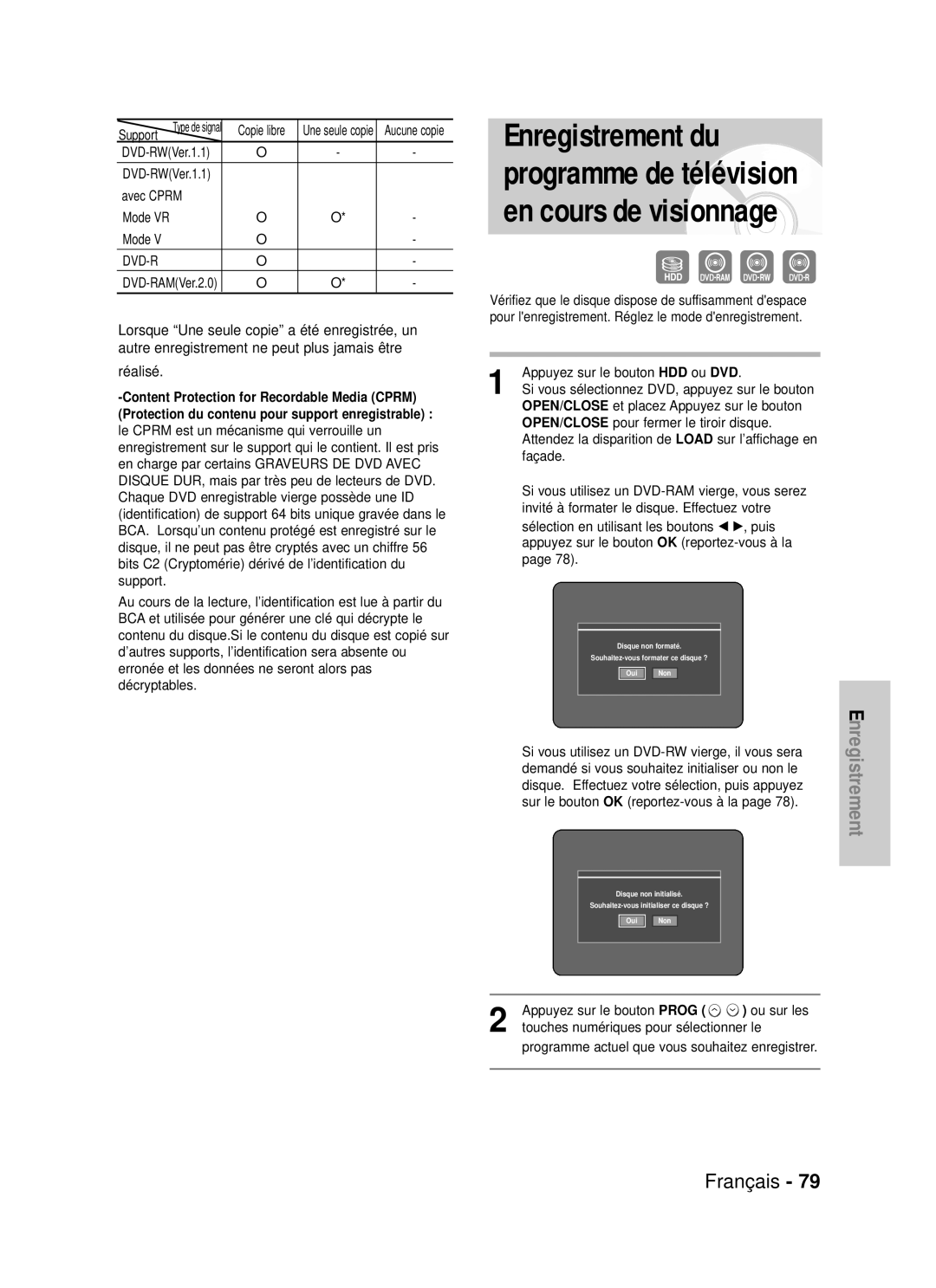 Samsung DVD-HR725P, DVD-HR725/XEF manual Réalisé, Dvd, Prog 