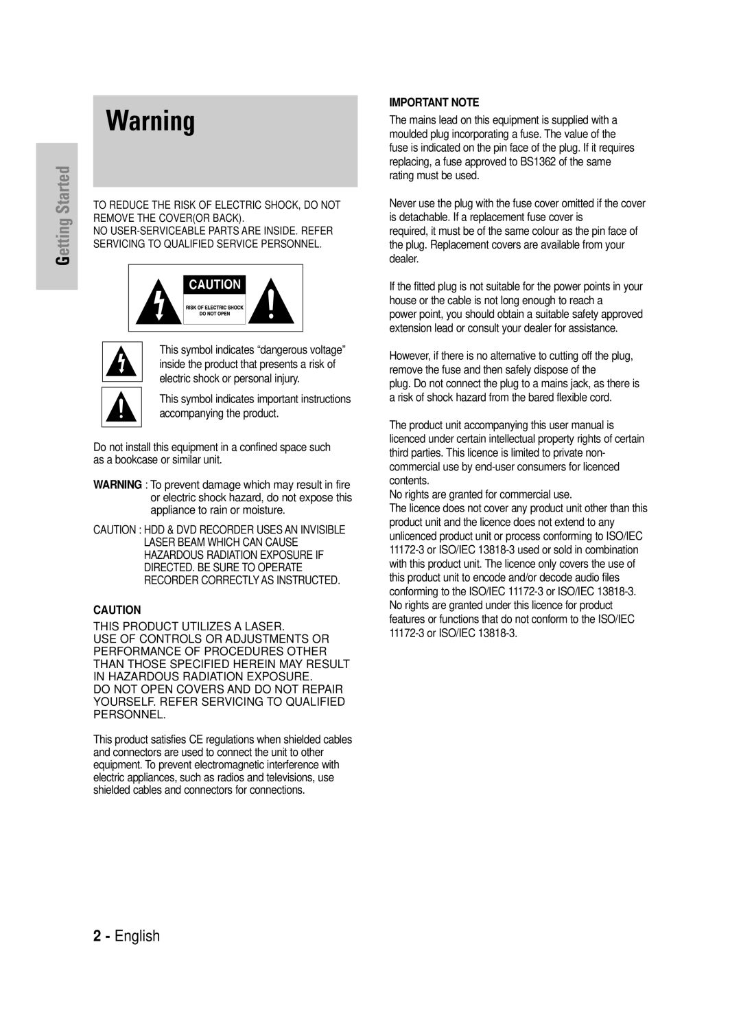 Samsung DVD-HR725/XEF, DVD-HR725P manual Getting Started, No rights are granted for commercial use 