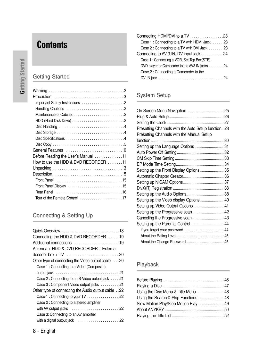 Samsung DVD-HR725/XEF, DVD-HR725P manual Contents 