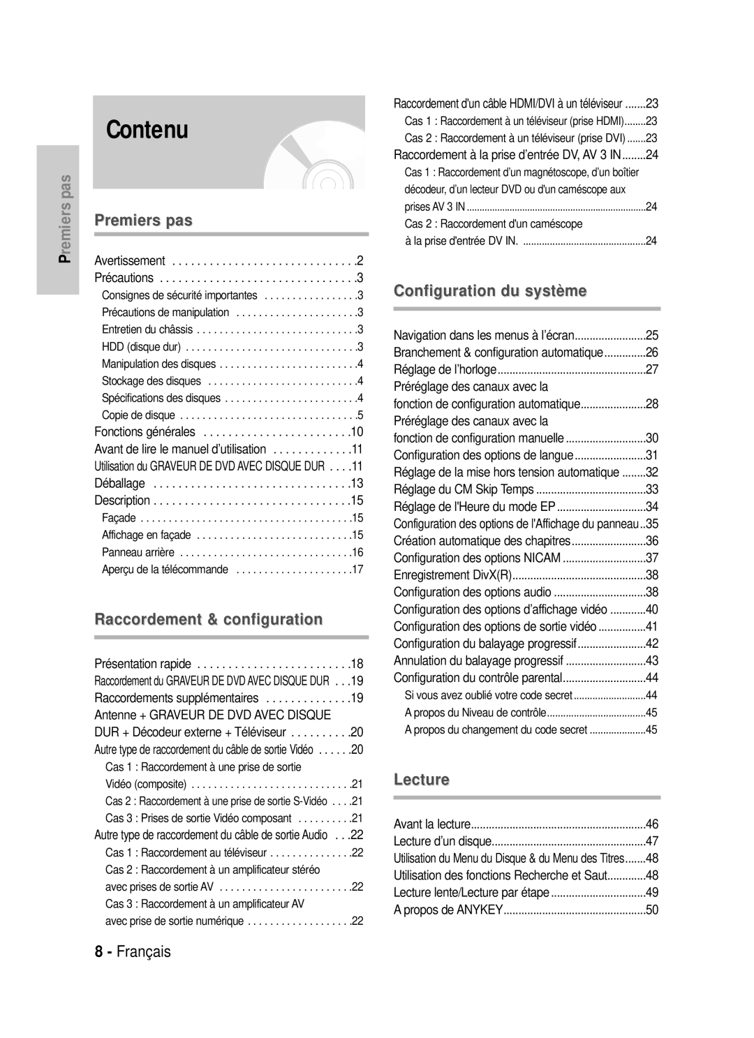 Samsung DVD-HR725/XEF Consignes de sécurité importantes, Précautions de manipulation Entretien du châssis, HDD disque dur 