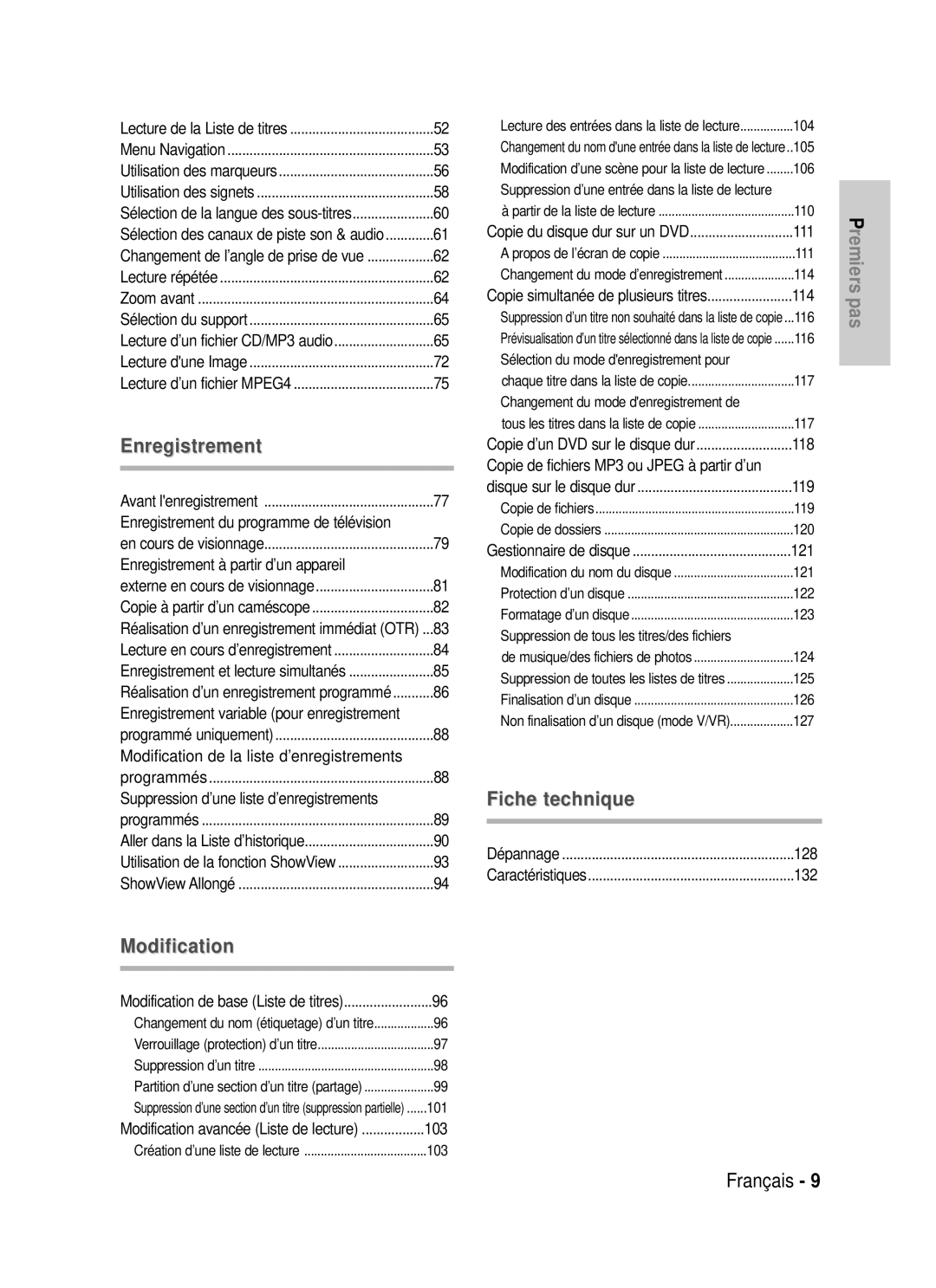 Samsung DVD-HR725P Lecture de la Liste de titres, 104, Menu Navigation, Utilisation des marqueurs, Utilisation des signets 