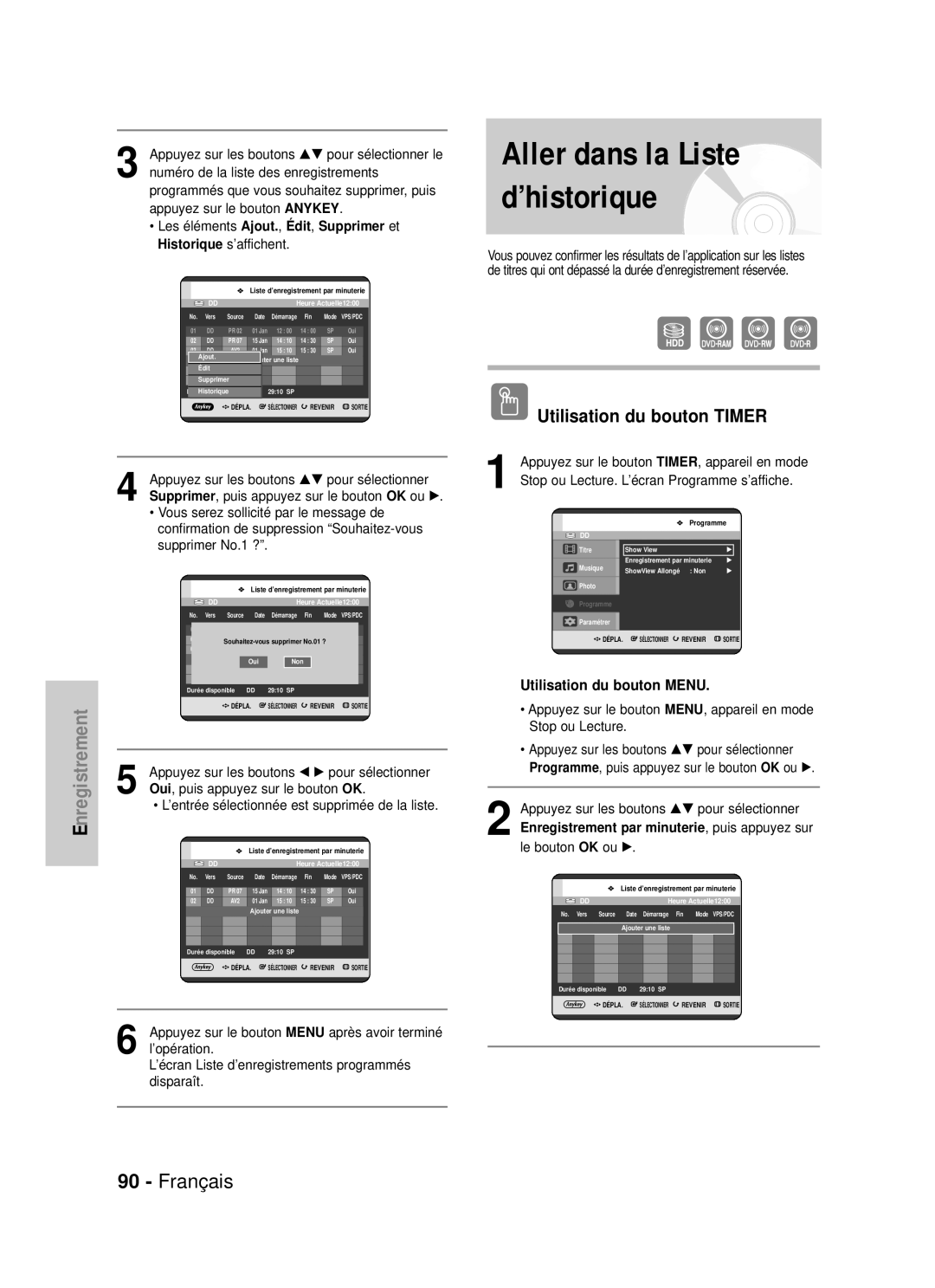 Samsung DVD-HR725/XEF, DVD-HR725P manual …† pour sélectionner le, Édit, OK ou √, Appuyez, √ pour sélectionner, Oui 