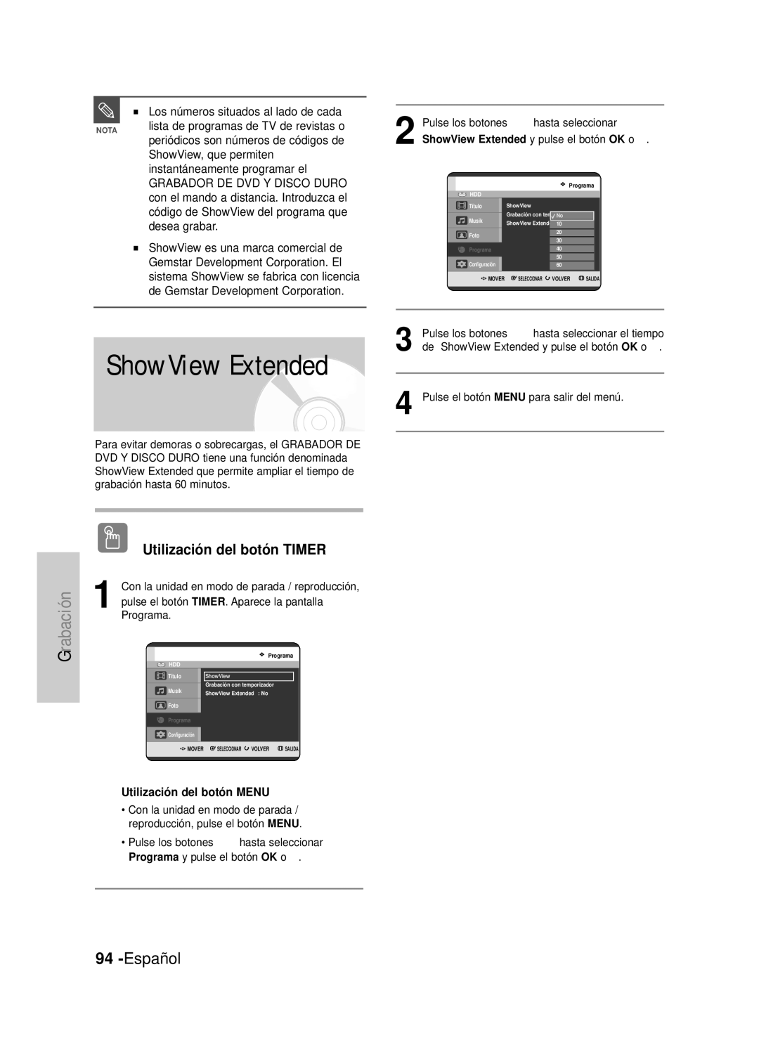 Samsung DVD-HR725/EUR, DVD-HR725/XEG, DVD-HR725/XEF, DVD-HR725/XET, DVD-HR725/XEH, DVD-HR725/XEB manual ShowView Extended 