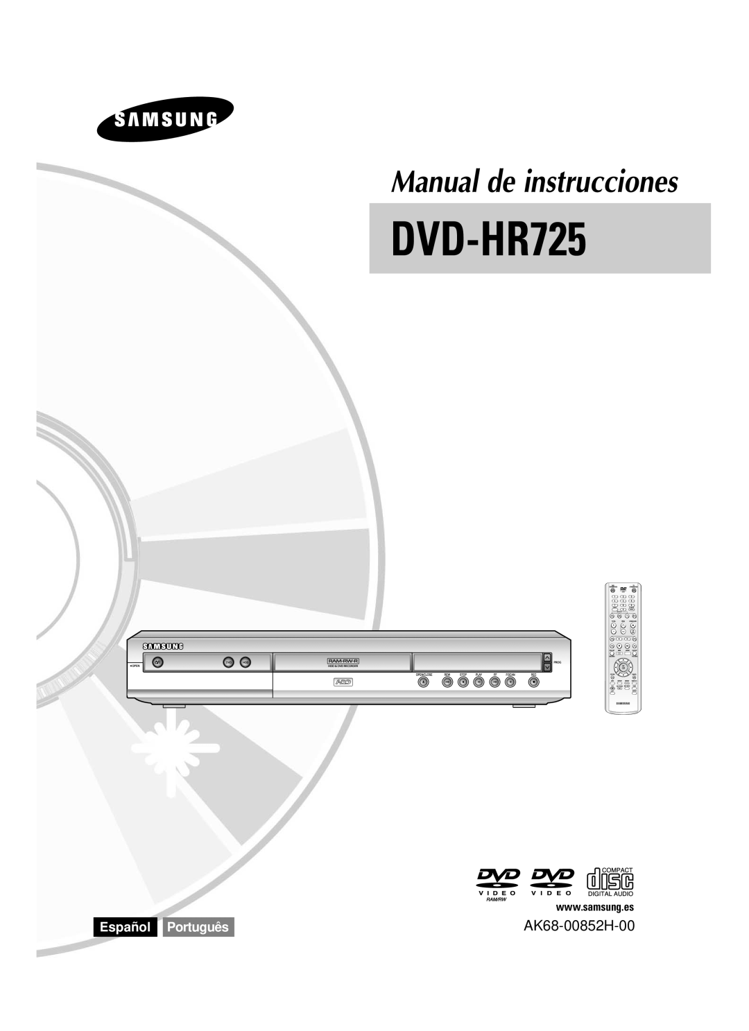 Samsung DVD-HR725/XEF, DVD-HR725/XEG, DVD-HR725/XET manual AK68-00852H-00, Español Português, Manual de instrucciones 