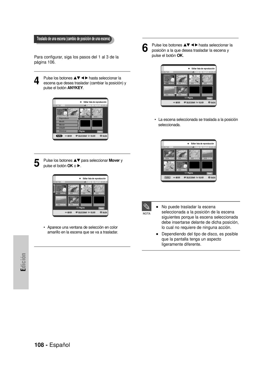 Samsung DVD-HR725/XEG Español, Edición, Para configurar, siga los pasos del 1 al 3 de la página, pulse el botón ANYKEY 