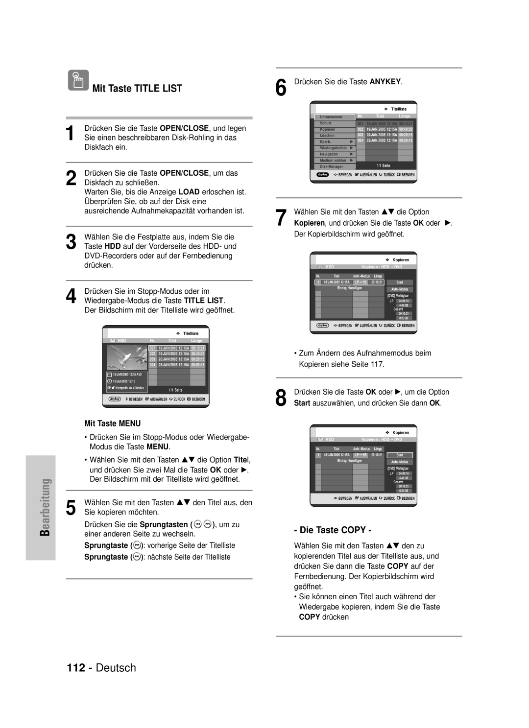 Samsung DVD-HR725/XEG manual Die Taste Copy, Sprungtaste 