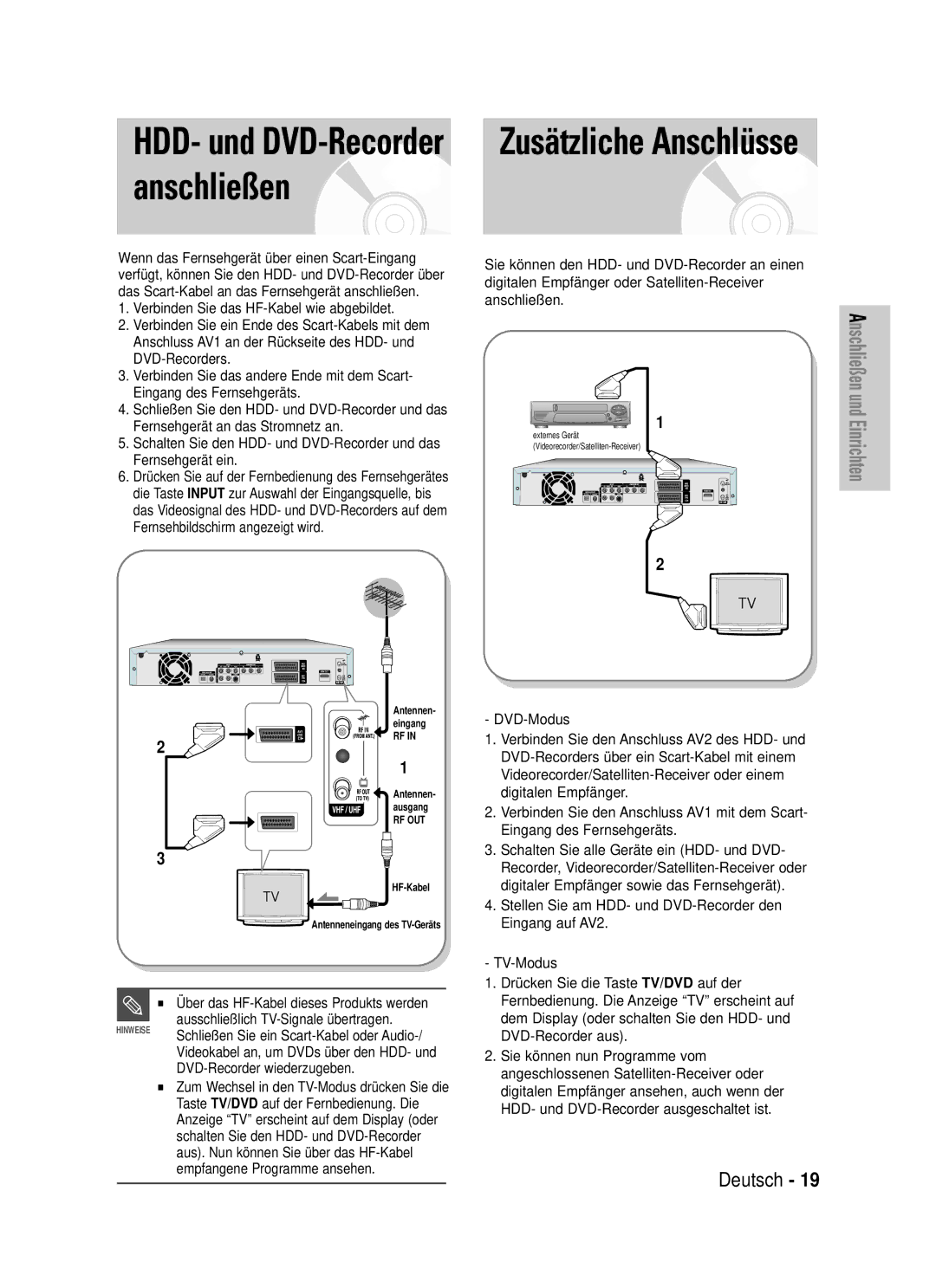 Samsung DVD-HR725/XEG manual HDD- und DVD-Recorder anschließen, DVD-Recorder wiederzugeben 