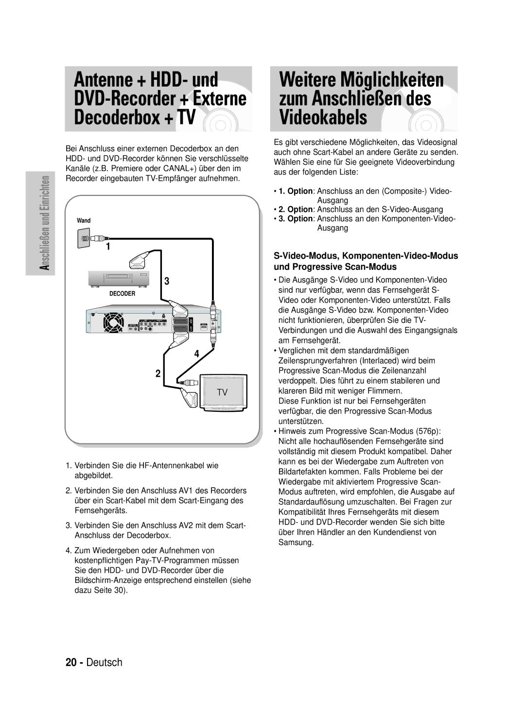 Samsung DVD-HR725/XEG manual Antenne + HDD- und DVD-Recorder + Externe Decoderbox + TV 