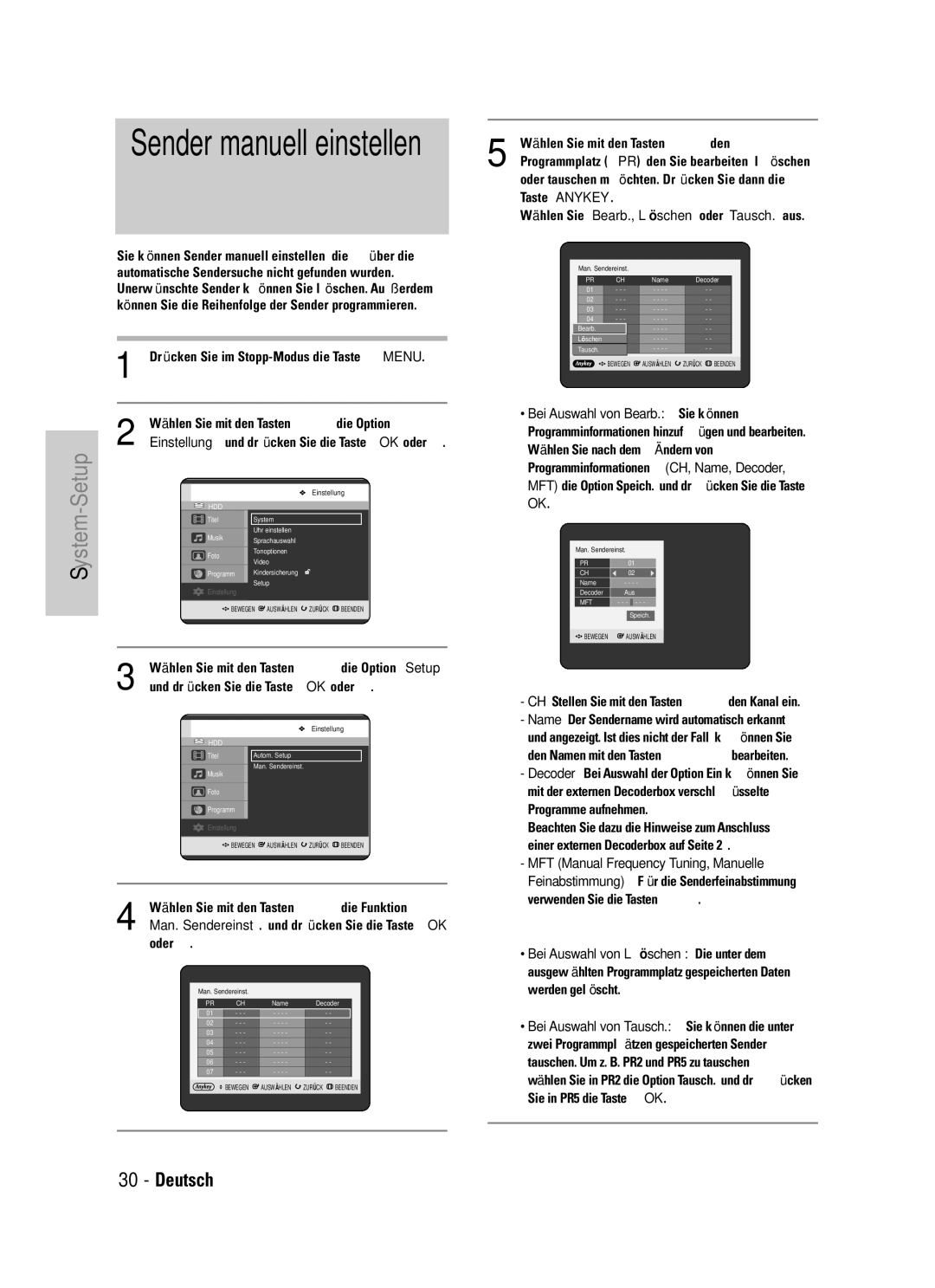 Samsung DVD-HR725/XEG manual Bei Auswahl von Bearb. Sie können 