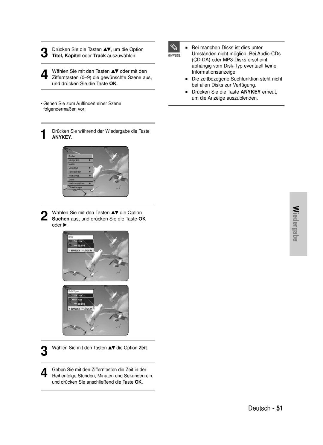 Samsung DVD-HR725/XEG manual Bei manchen Disks ist dies unter, CD-DA oder MP3-Disks erscheint, Informationsanzeige 