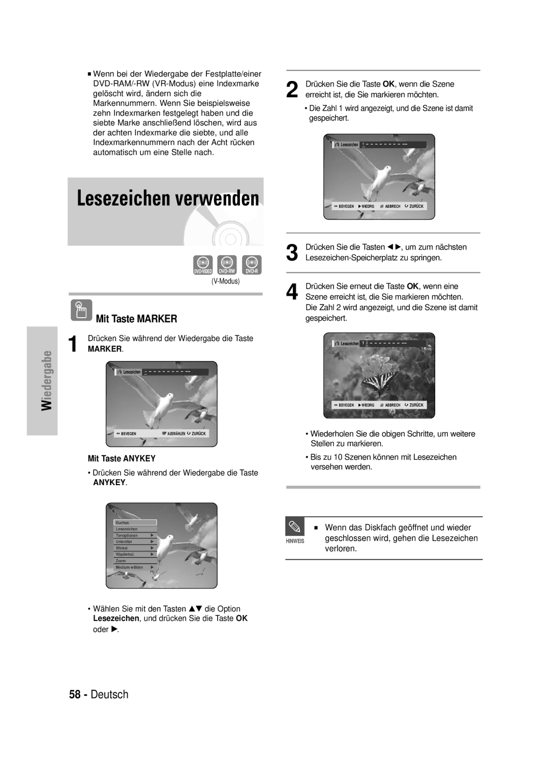 Samsung DVD-HR725/XEG manual Verloren 