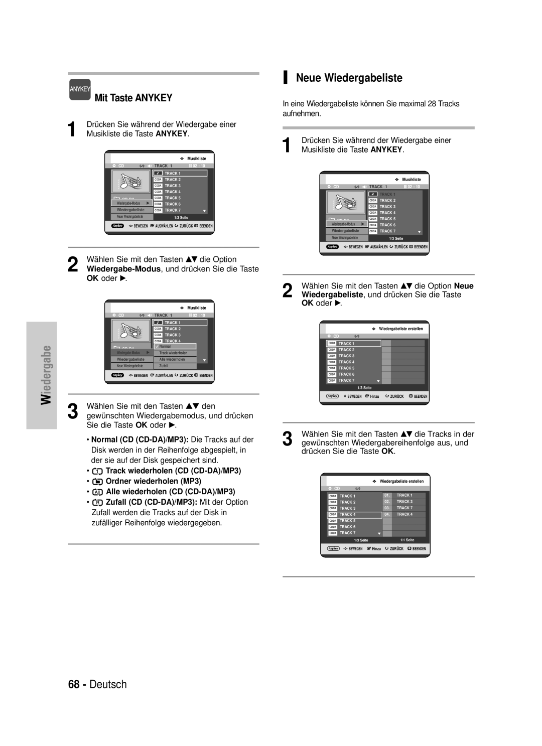 Samsung DVD-HR725/XEG manual Neue Wiedergabeliste 