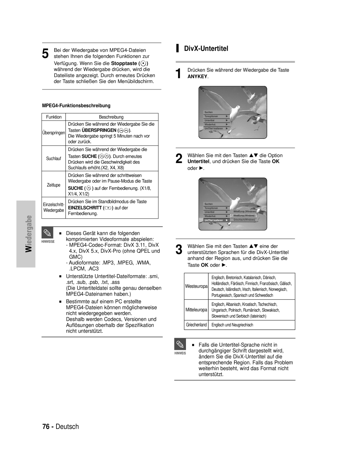 Samsung DVD-HR725/XEG manual DivX-Untertitel 