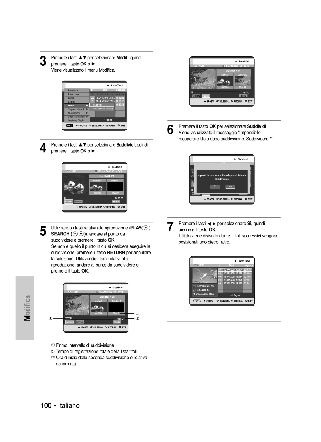 Samsung DVD-HR725/XET manual Viene visualizzato il messaggio Impossibile, Premere il tasto OK 