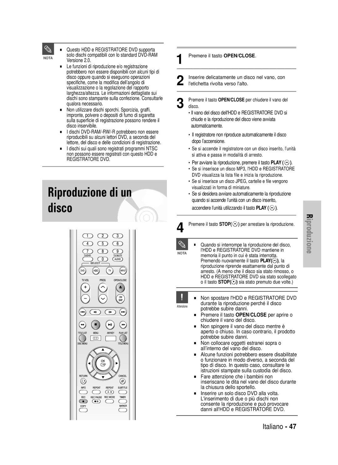 Samsung DVD-HR725/XET manual Riproduzione di un disco, Questo HDD e Registratore DVD supporta, Versione 