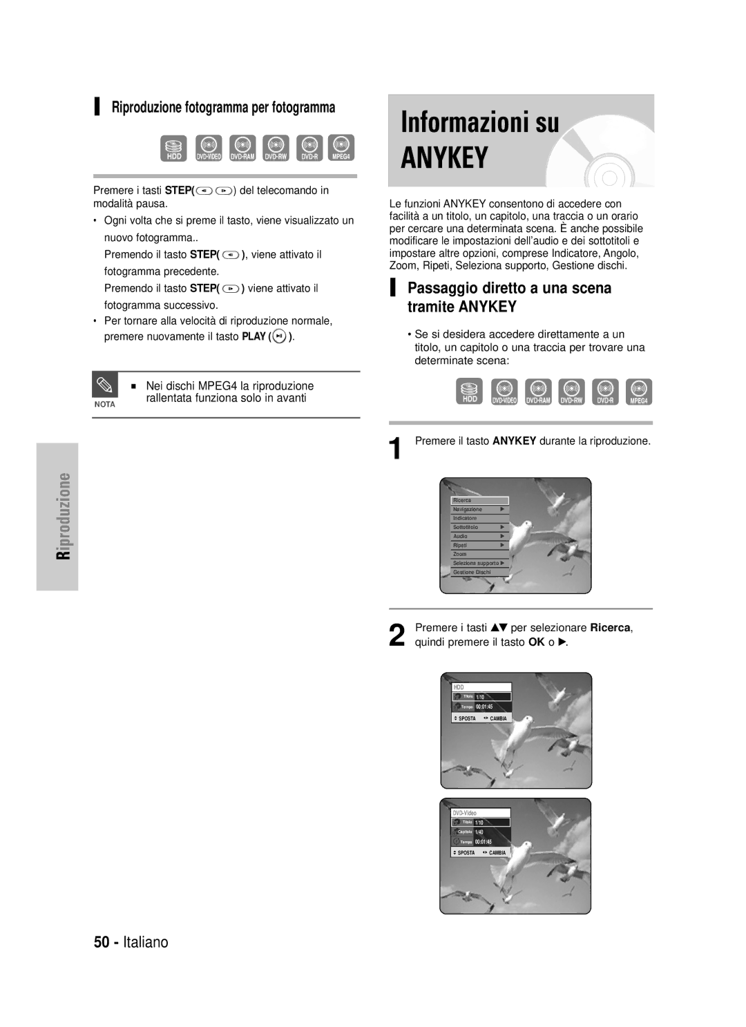 Samsung DVD-HR725/XET manual Informazioni su, Passaggio diretto a una scena tramite Anykey 