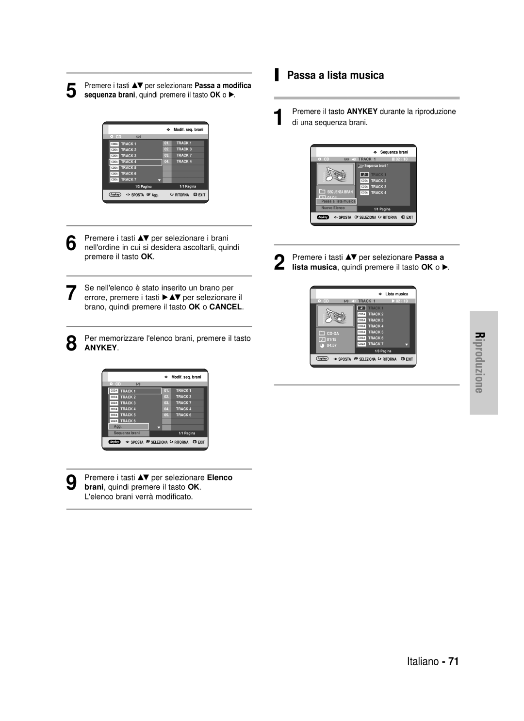 Samsung DVD-HR725/XET manual Passa a lista musica 