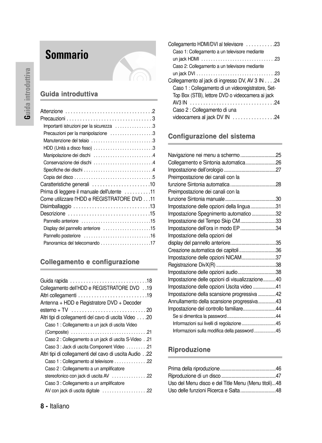 Samsung DVD-HR725/XET manual Sommario 