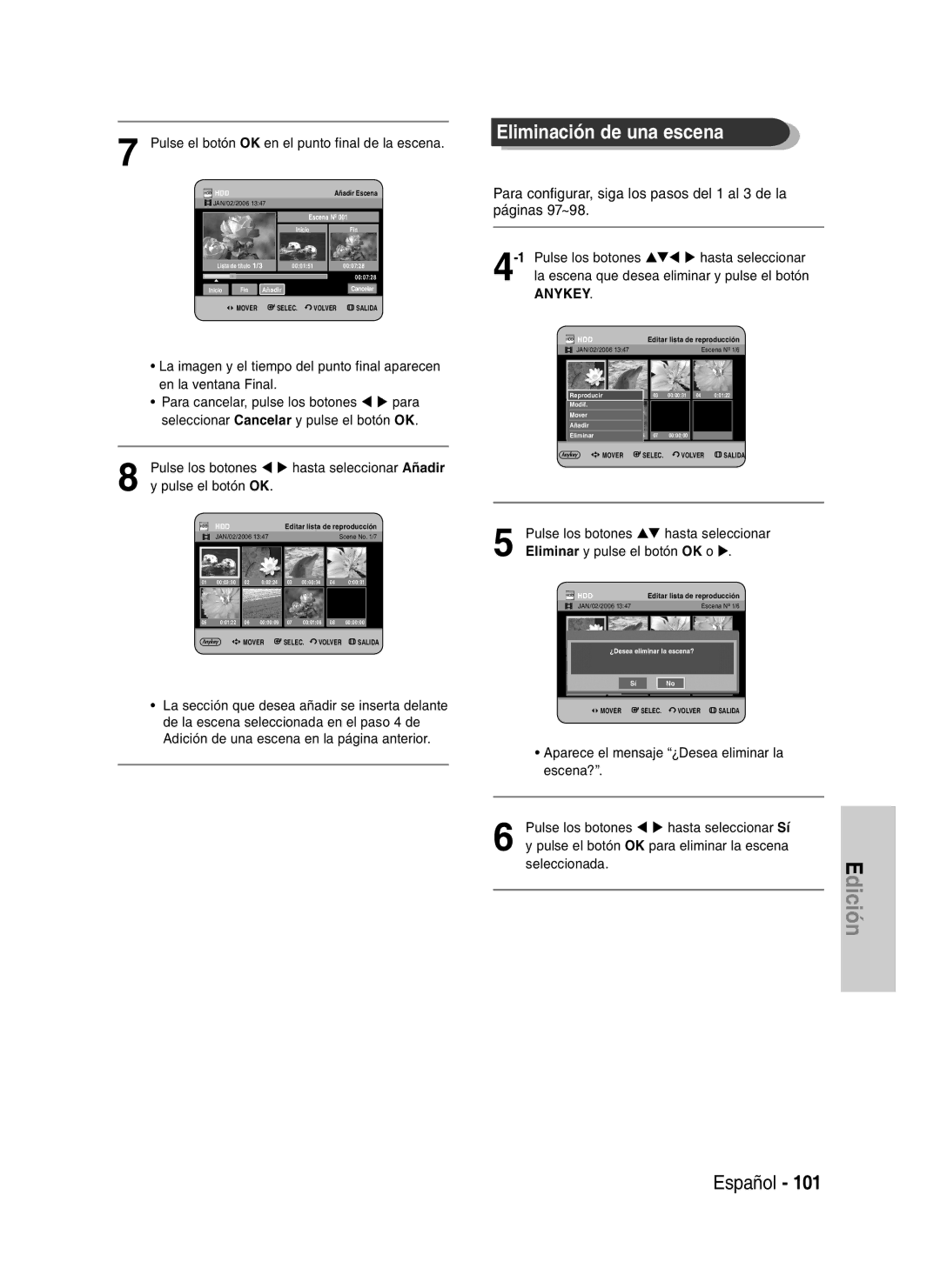 Samsung DVD-HR730A/XEC manual Eliminación de una escena 