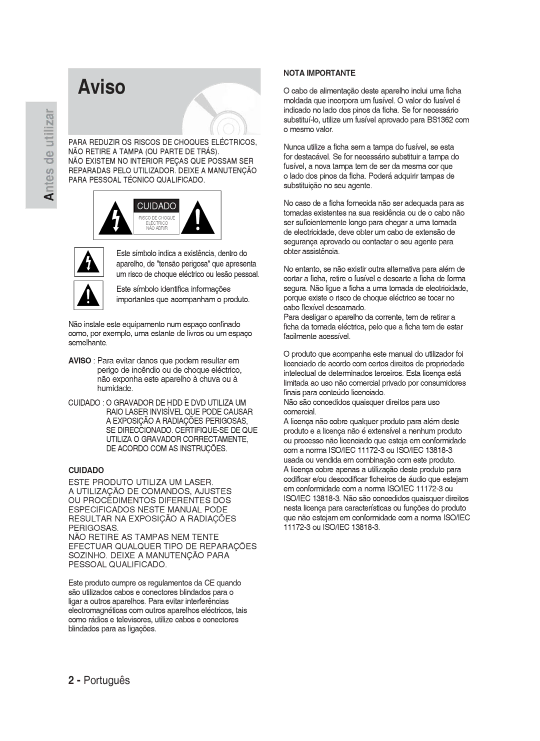 Samsung DVD-HR730A/XEC manual Aviso, Não são concedidos quaisquer direitos para uso comercial 