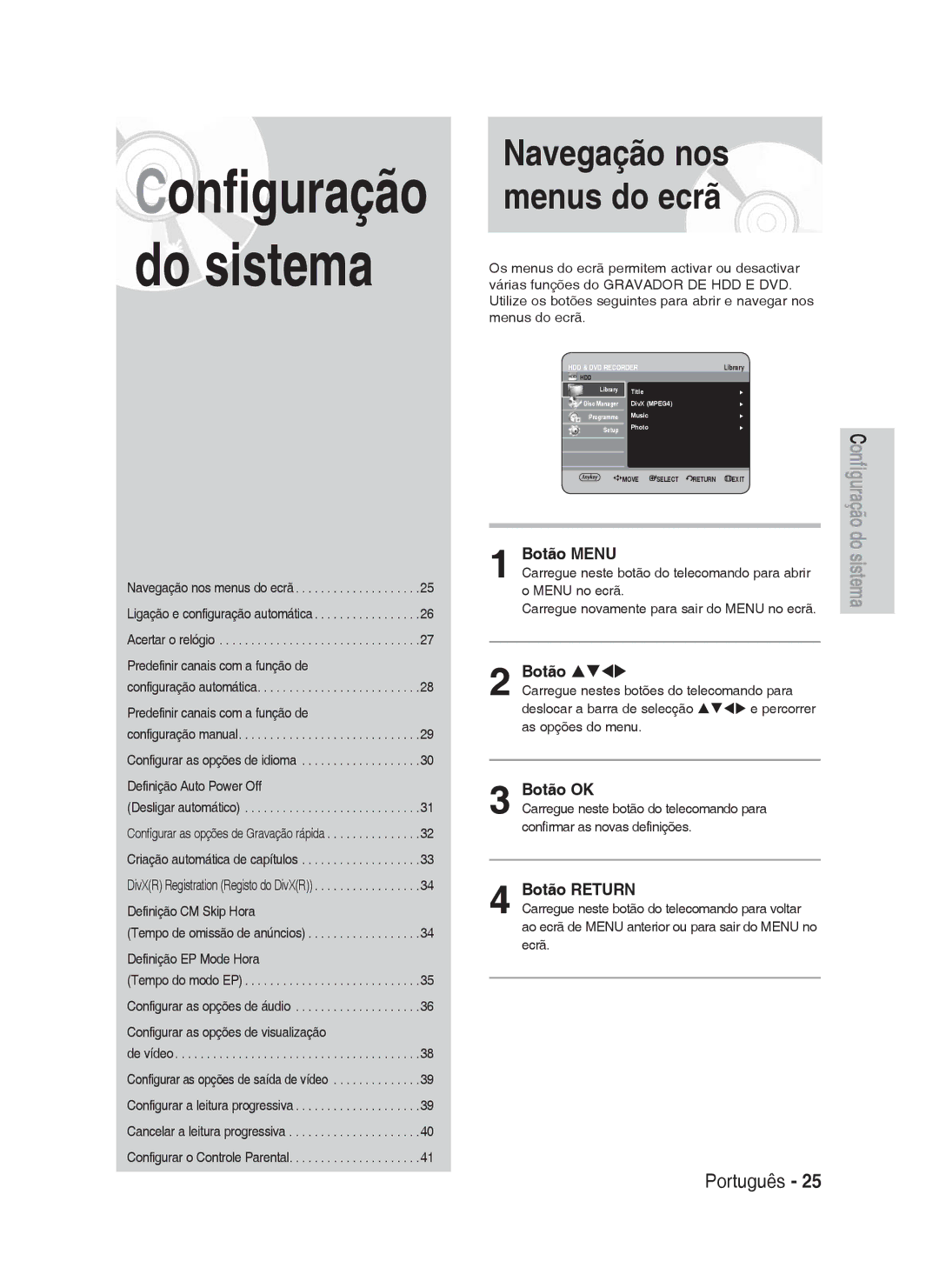 Samsung DVD-HR730A/XEC manual Botão Menu, Botão Stwx, Botão OK, Botão Return 