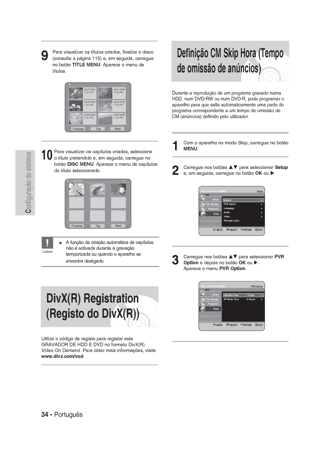 Samsung DVD-HR730A/XEC manual Option e depois no botão OK ou, Aparece o menu PVR Option 