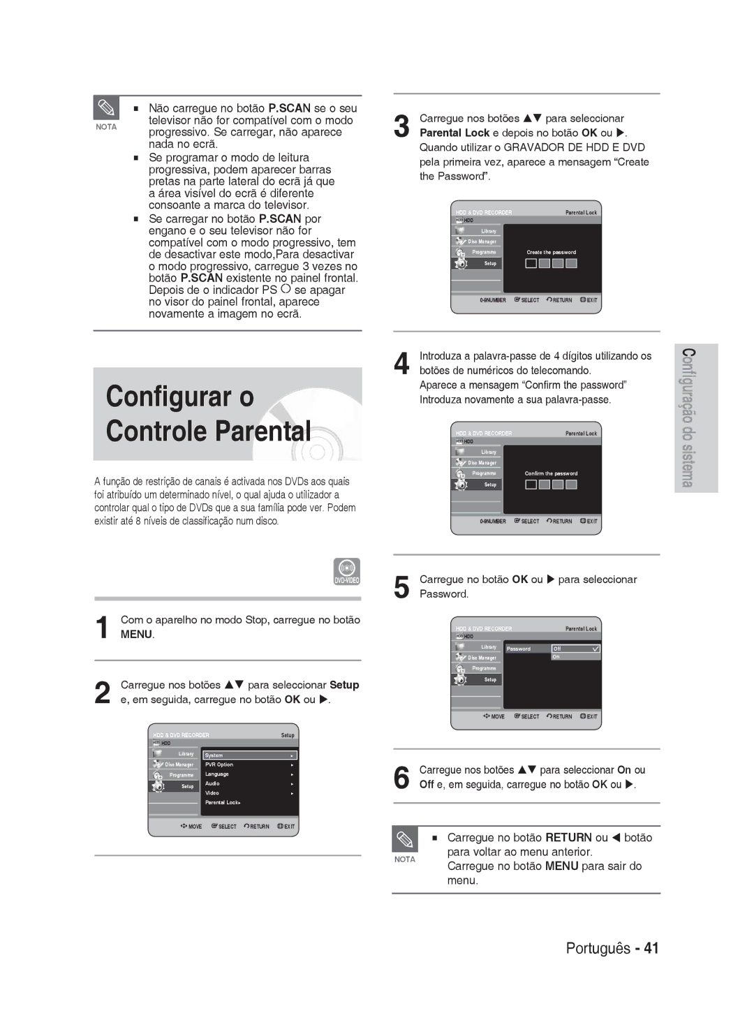 Samsung DVD-HR730A/XEC manual Não carregue no botão P.SCAN se o seu, Nada no ecrã 