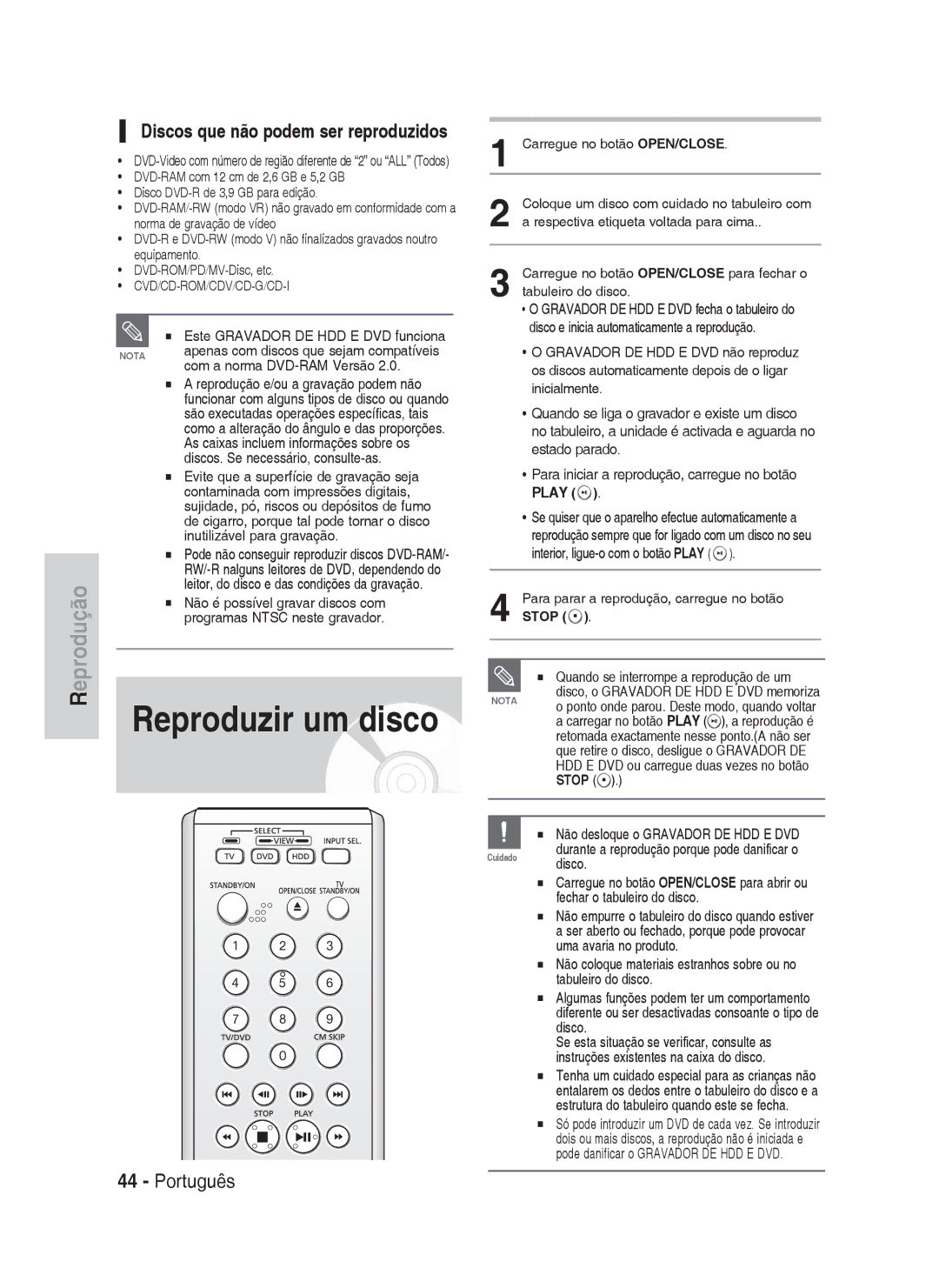 Samsung DVD-HR730A/XEC manual Discos que não podem ser reproduzidos, Com a norma DVD-RAM Versão, Stop 