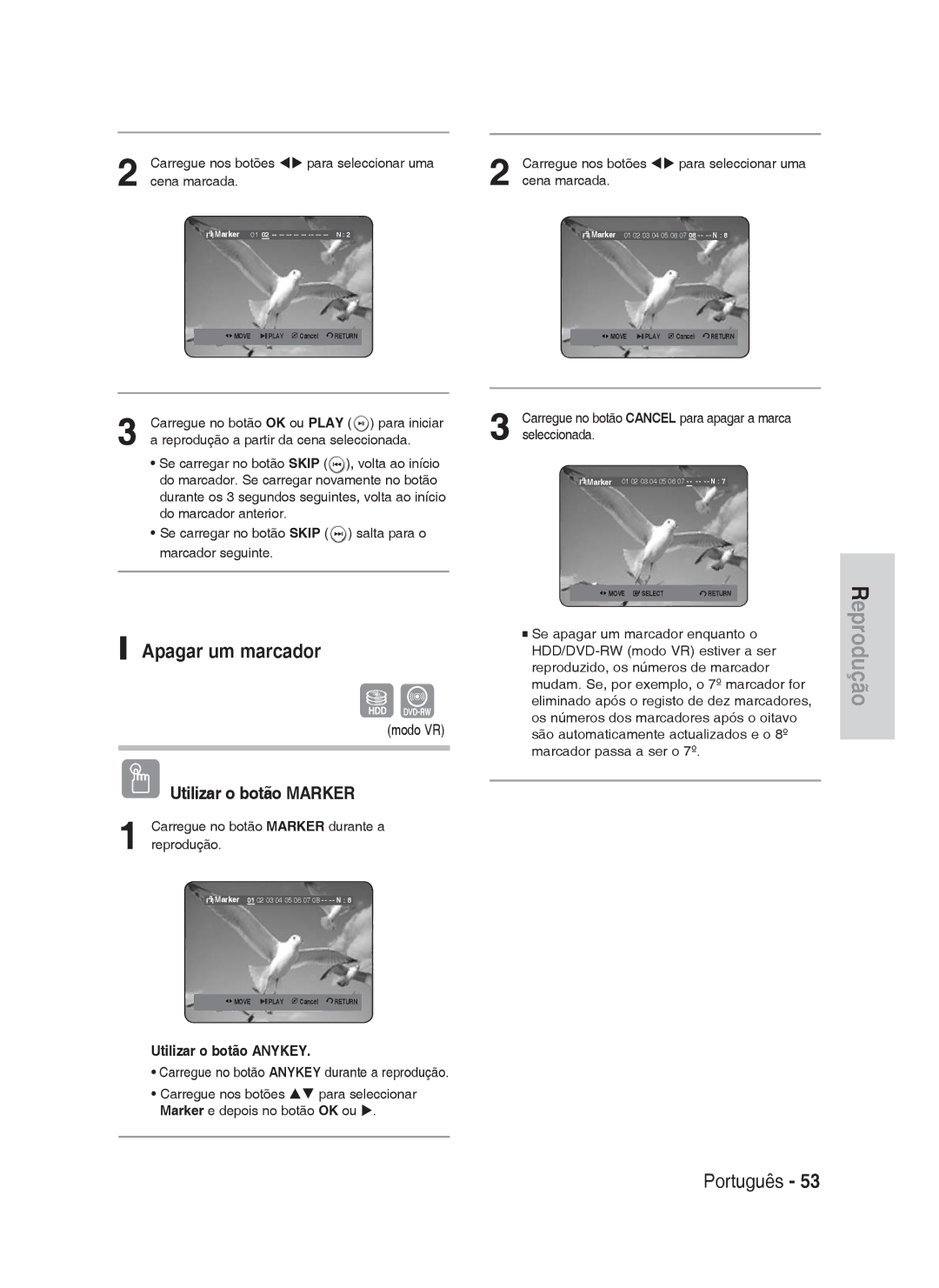 Samsung DVD-HR730A/XEC manual Apagar um marcador 