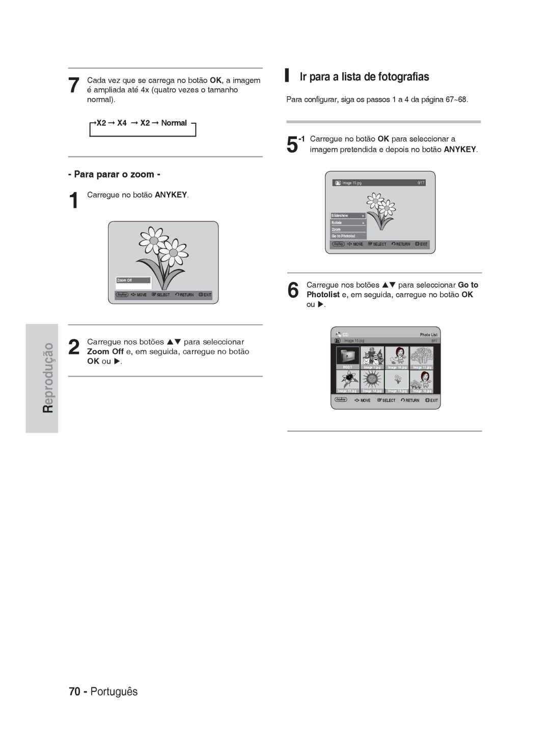 Samsung DVD-HR730A/XEC manual Ir para a lista de fotografias, Para parar o zoom, X2 X4 X2 Normal 