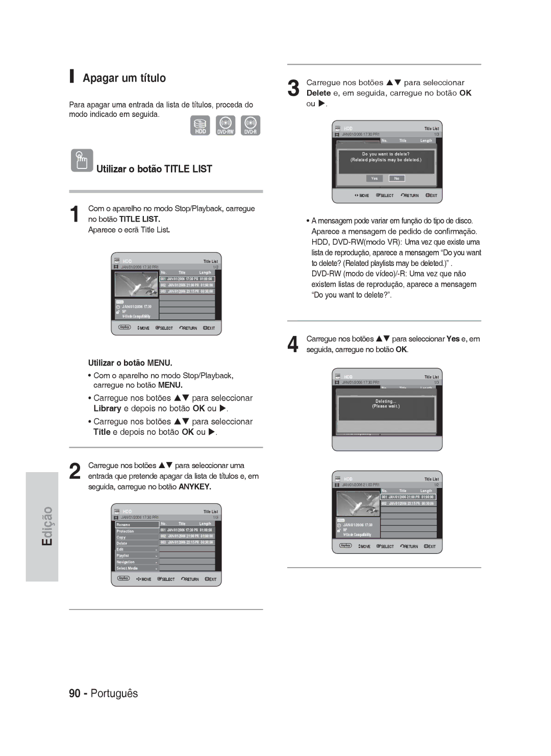 Samsung DVD-HR730A/XEC manual Apagar um título 