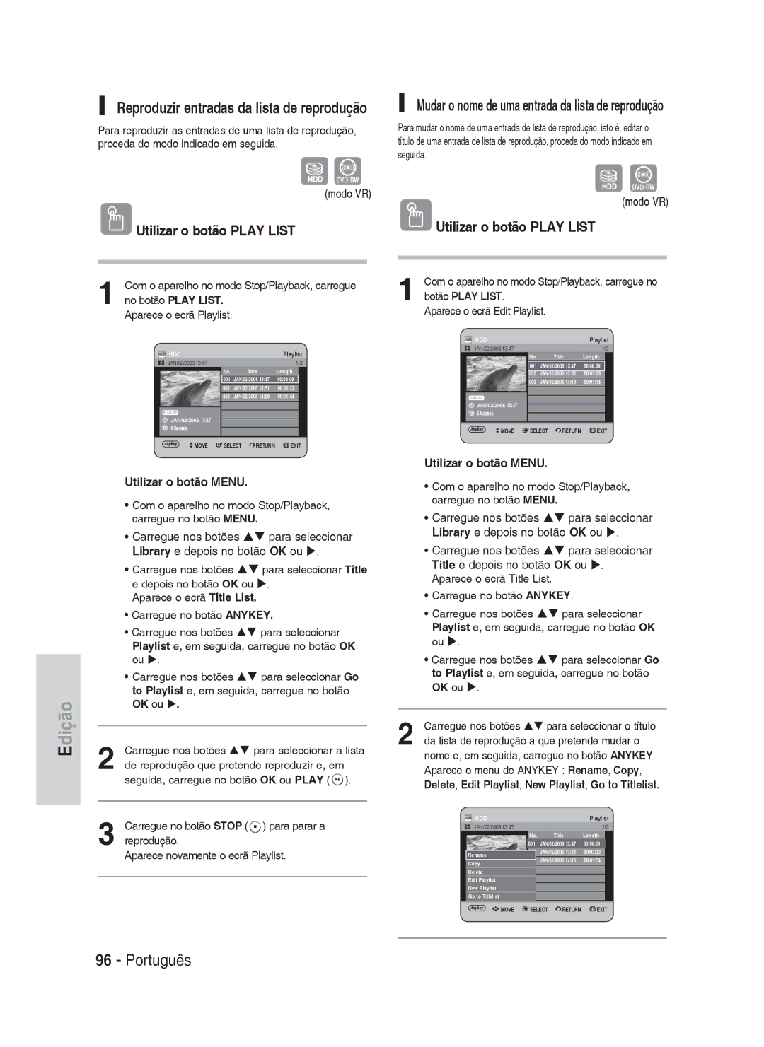 Samsung DVD-HR730A/XEC manual Utilizar o botão Play List, Reproduzir entradas da lista de reprodução, No botão Play List 