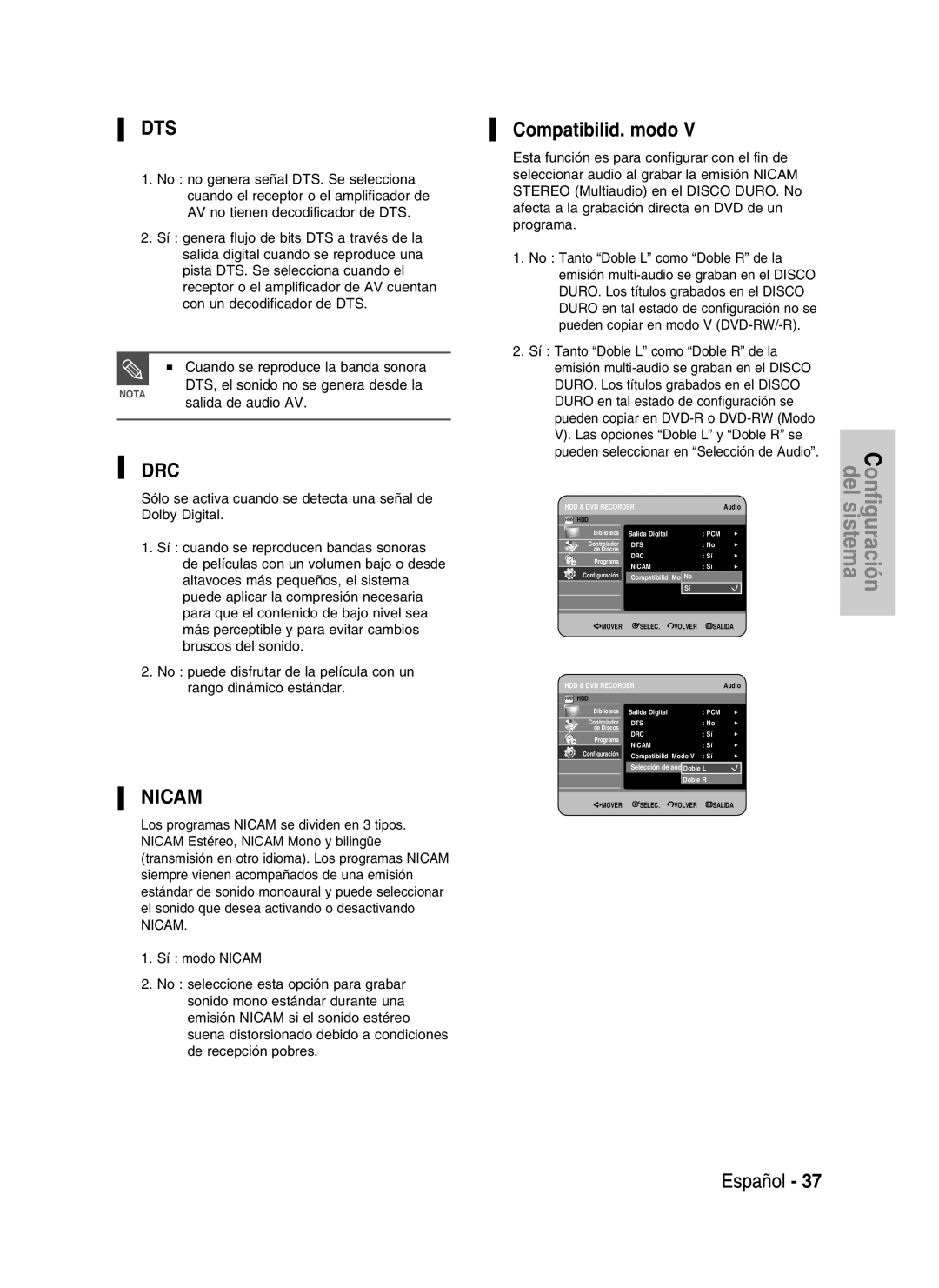 Samsung DVD-HR730A/XEC manual Dts, Compatibilid. modo 