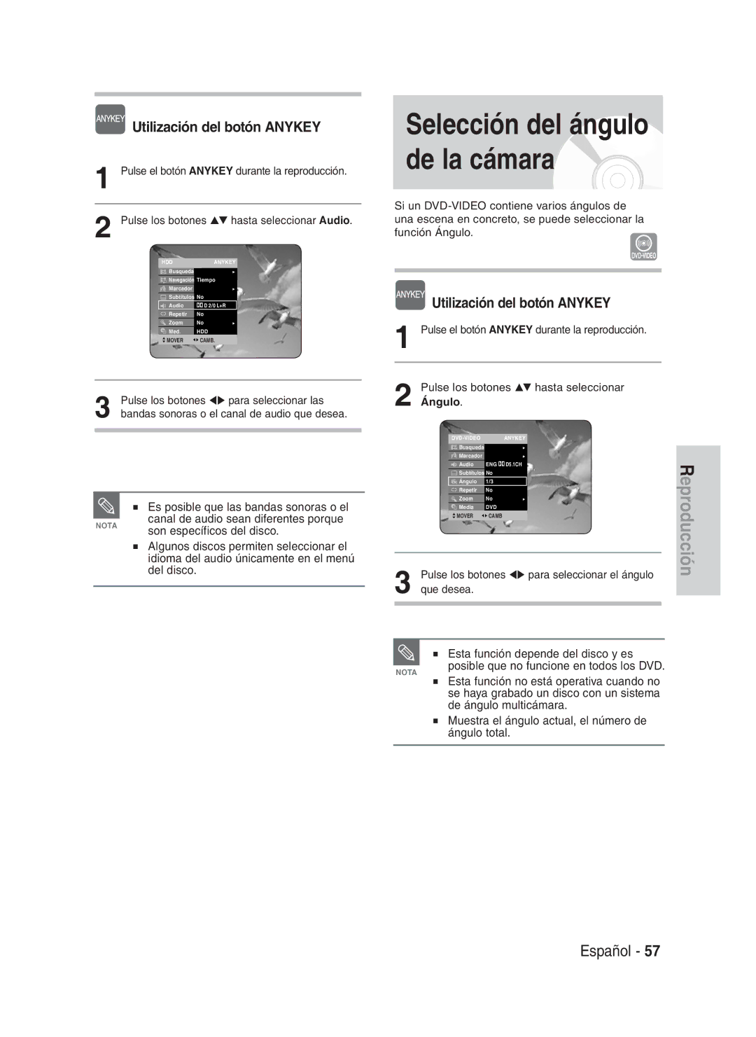 Samsung DVD-HR730A/XEC manual Son específicos del disco, Canal de audio sean diferentes porque 