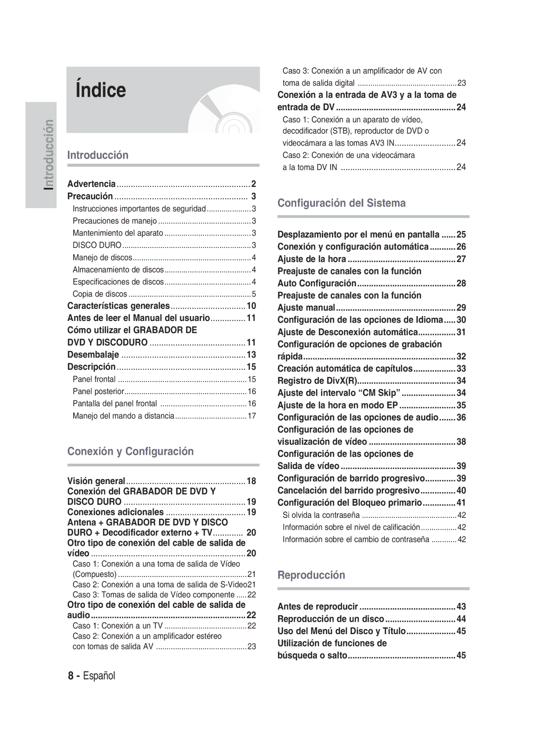 Samsung DVD-HR730A/XEC manual Índice 