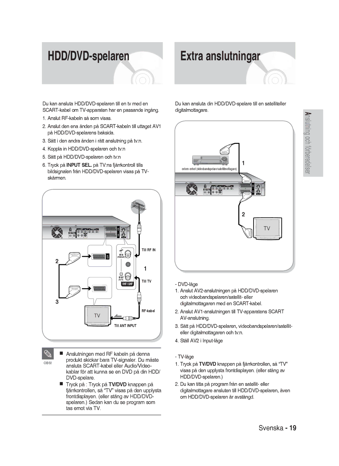 Samsung DVD-HR730A/XEE manual Extra anslutningar, DVD-läge 