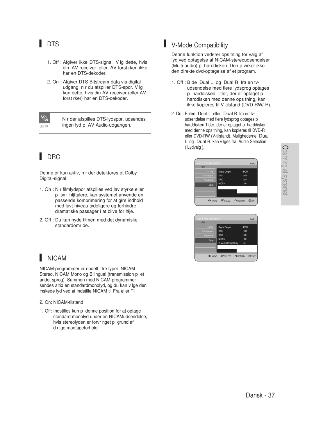 Samsung DVD-HR730A/XEE manual Mode Compatibility, Ingen lyd på AV Audio-udgangen 