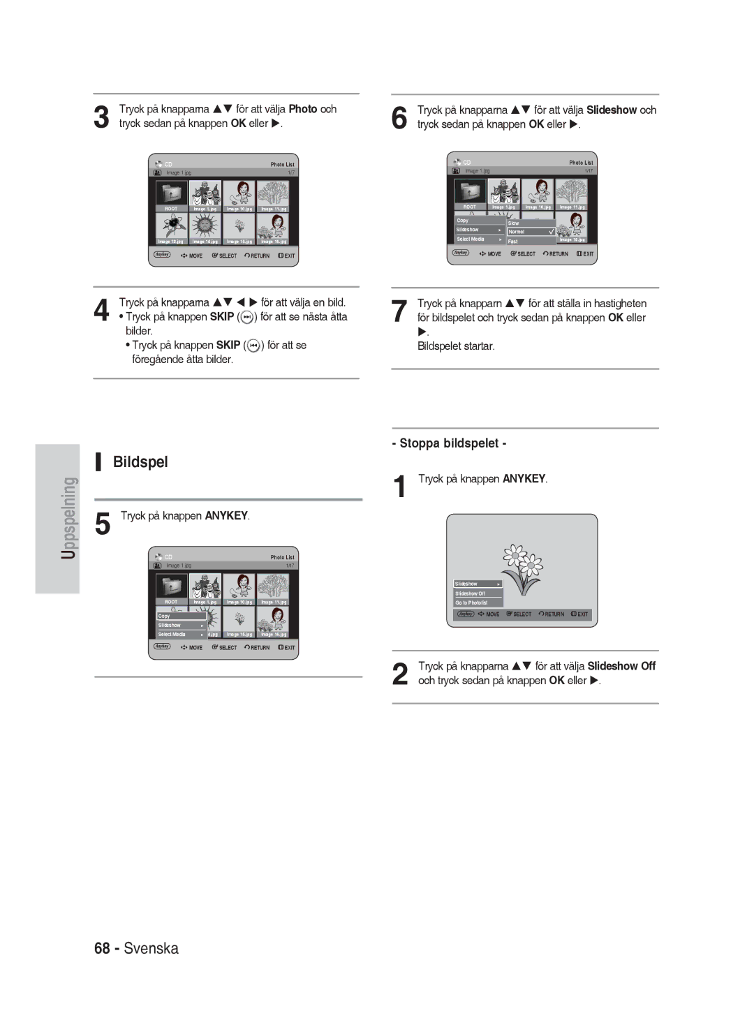 Samsung DVD-HR730A/XEE manual Stoppa bildspelet, Bilder, För att se, Bildspelet startar 