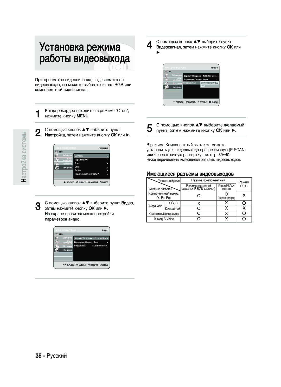 Samsung DVD-HR730/SEO manual ÌÒÚ‡ÌÓ‚Í‡ ÂÊËÏ‡ ‡·ÓÚ˚ ‚Ë‰ÂÓ‚˚ıÓ‰‡, 38 êÛÒÒÍËÈ, ÀÏÂ˛˘ËÂÒﬂ ‡Á˙ÂÏ˚ ‚Ë‰ÂÓ‚˚ıÓ‰Ó‚ 