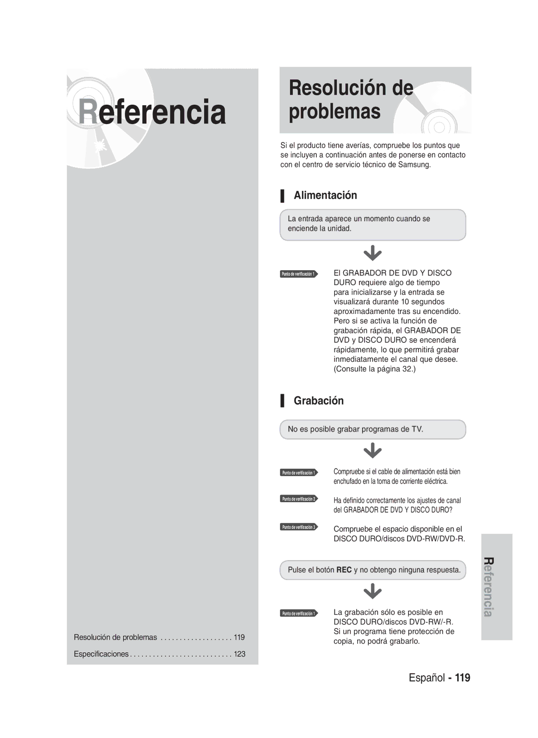 Samsung DVD-HR730/XEN, DVD-HR730/XEC, DVD-HR730/XEB, DVD-HR734/XEG, DVD-HR730/XEG, DVD-HR730/XEF manual Alimentación, Grabación 