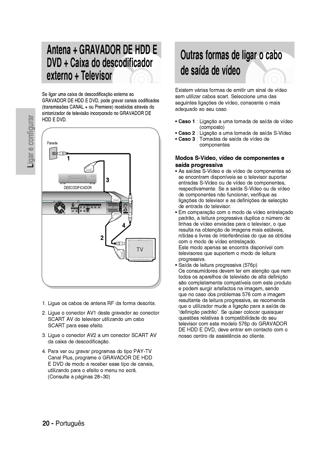 Samsung DVD-HR734/XET, DVD-HR730/XEC Modos S-Video, vídeo de componentes e saída progressiva, Consulte a páginas 28~30 