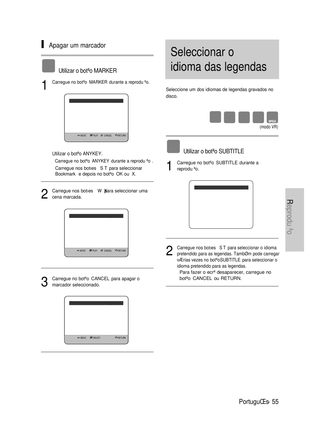 Samsung DVD-HR734/XEG, DVD-HR730/XEC, DVD-HR730/XEB manual Seleccionar o idioma das legendas, Utilizar o botão Subtitle 