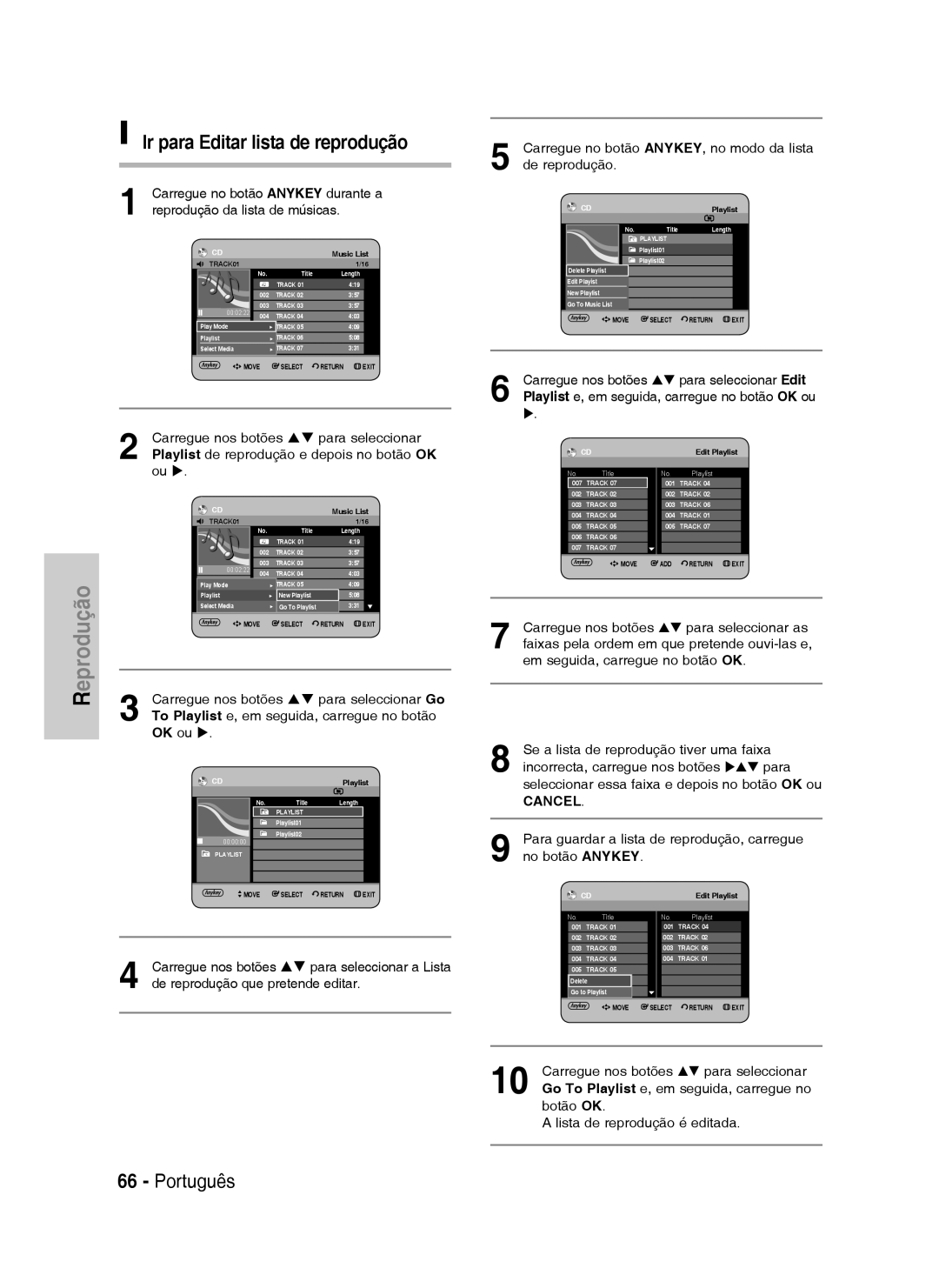 Samsung DVD-HR730/XEU, DVD-HR730/XEC, DVD-HR730/XEB, DVD-HR734/XEG, DVD-HR730/XEG manual Ir para Editar lista de reprodução 