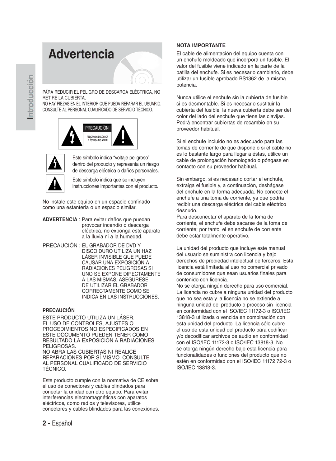 Samsung DVD-HR734/XEG, DVD-HR730/XEC, DVD-HR730/XEB manual Advertencia, Correctamente Como SE Indica EN LAS Instrucciones 